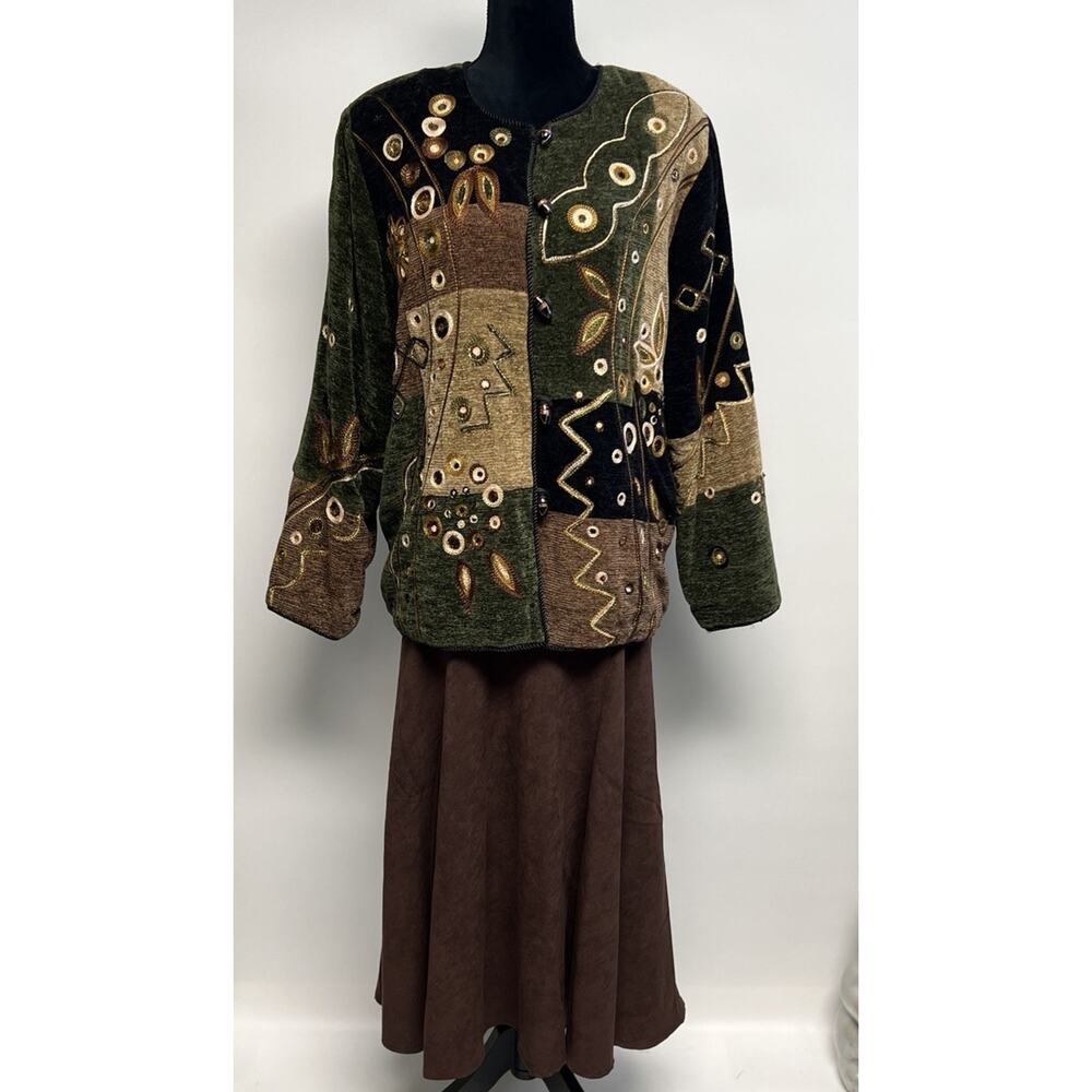 Vintage‎ 90sIndigo Moon Jacket Med Patchwork Tapestry Embroidered Artsy Eclectic